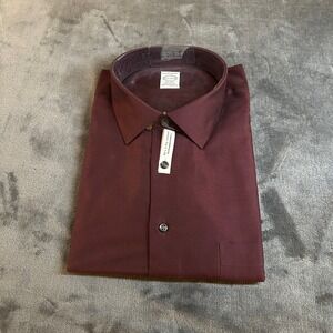 Pronto Uomo Burgundy Dress Shirt 80s 2 Ply Cotton Non Iron Mens 18.5 34/35 NWT